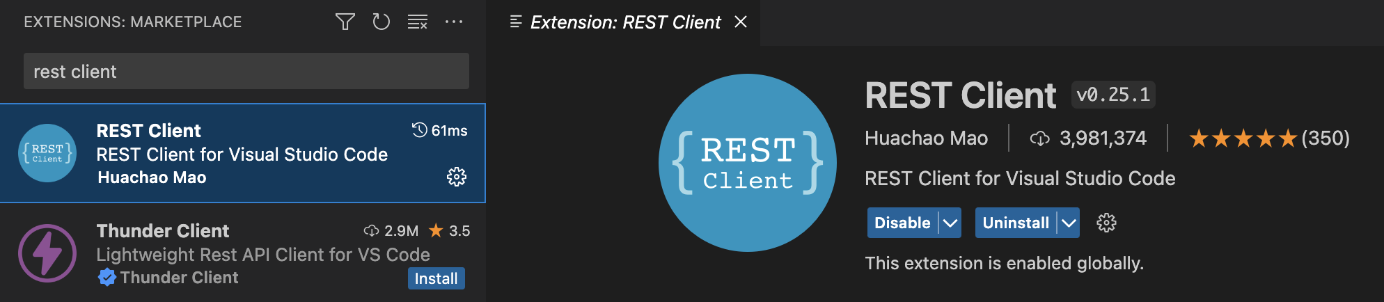 VS Code REST Client Extension Install