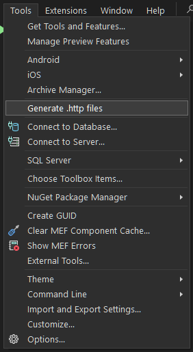 Tools menu