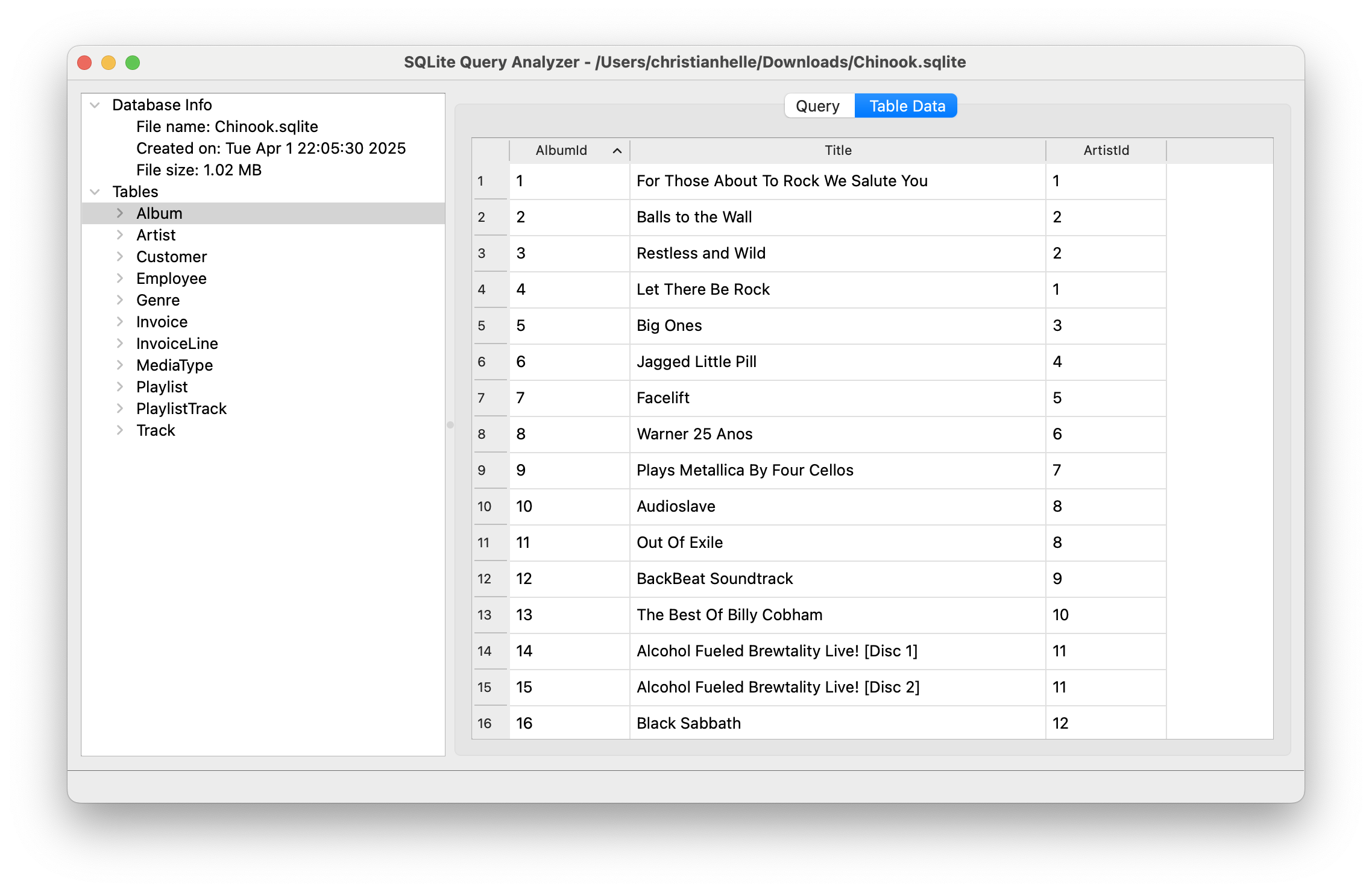 macOS - Table Data View