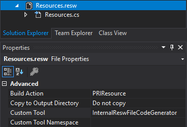 InternalReswFileCodeGenerator Custom Tool
